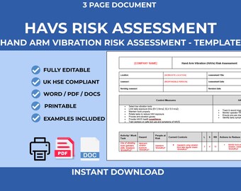 HAV Risk Assessment Template UK | HSE Compliant Construction Safety (Instant Download)
