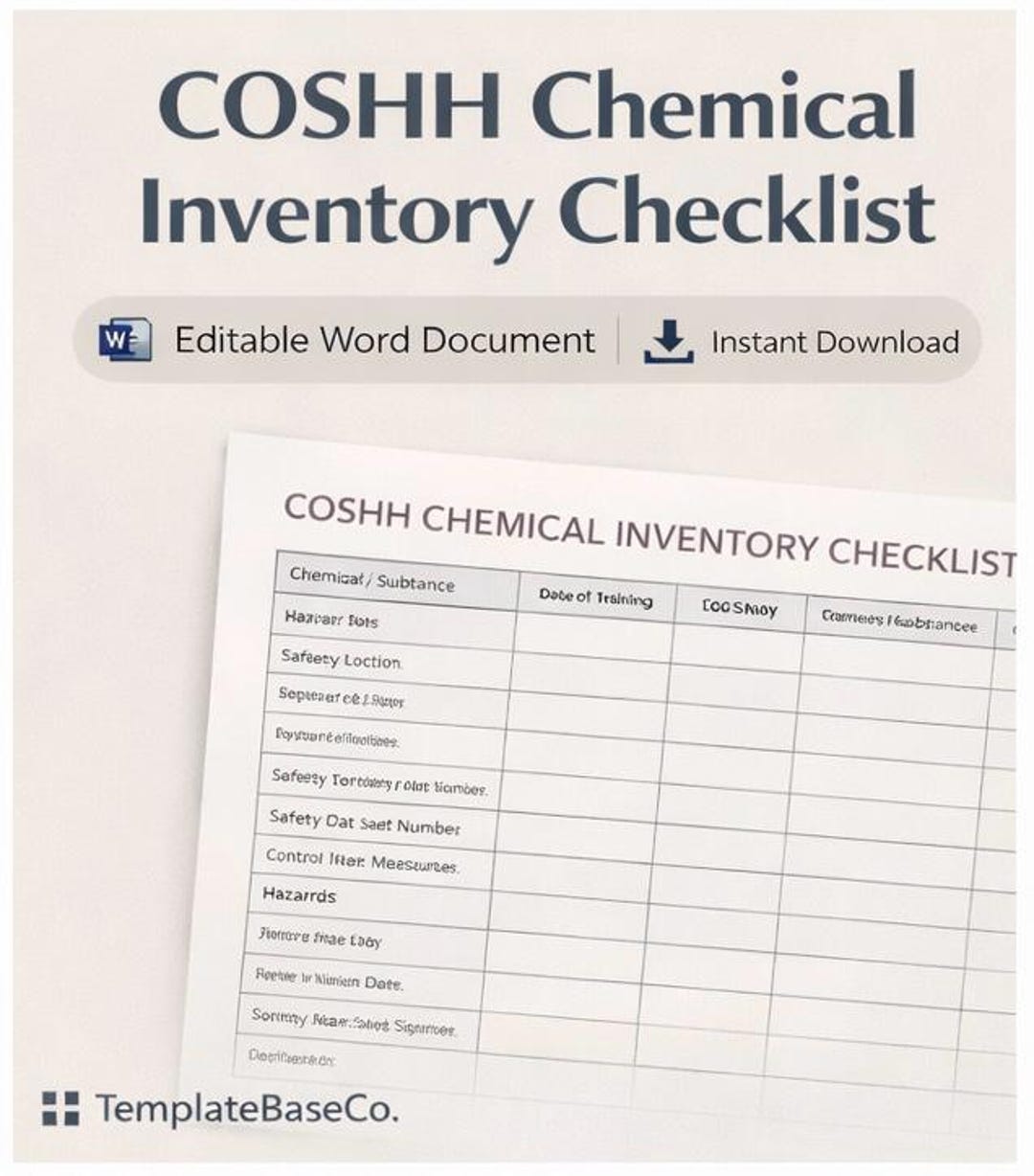 Cosh Inventory COSHH Chemical Inventory Checklist | UK Business Compliance (editable ...