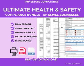 UK Health & Safety Compliance Pack | RAMS, Risk Assessment, COSHH (word/pdf Download)