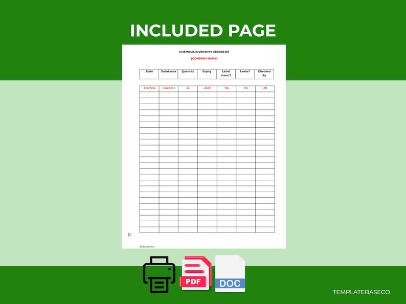 Cosh Inventory COSHH Chemical Inventory Checklist | UK Business Compliance (editable ...
