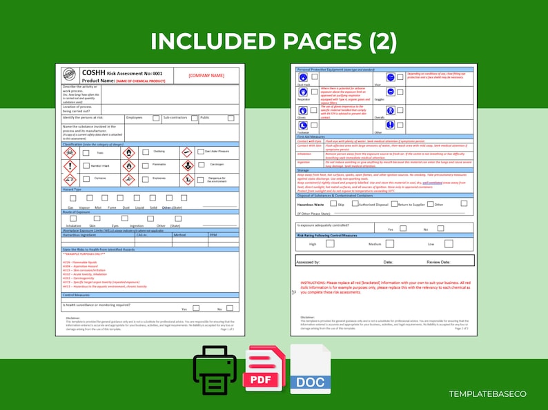 COSHH Risk Assessment Template | Chemical Safety Form (word Document ...