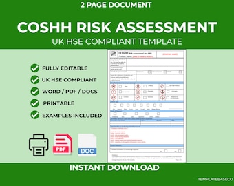 COSHH Risk Assessment Template | Chemical Safety Form (Word Document)