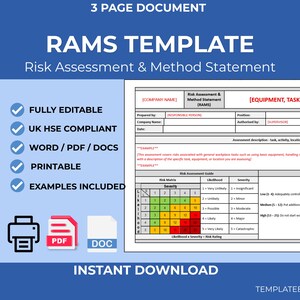 RAMS Template | Risk Assessment & Method Statement | Editable Word | Construction Safety Document