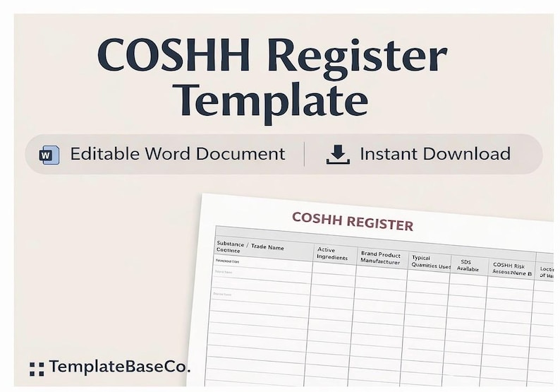 COSHH Register Template | Chemical Safety Log for Small Business ...