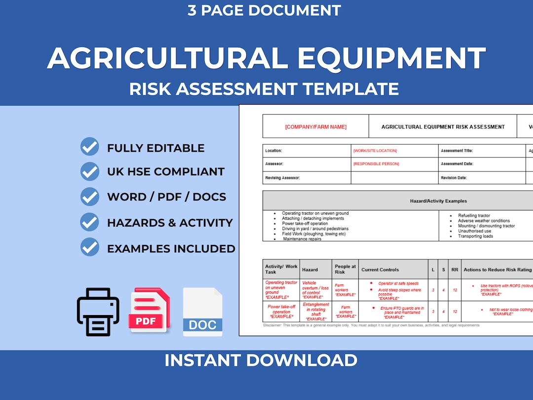 Production Machine Risk Assessment Example Agricultural Equipment Risk Assessment Template | UK Farm Machinery ...