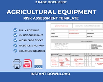 Agricultural Equipment Risk Assessment Template | UK Farm Machinery Safety (Instant Download)