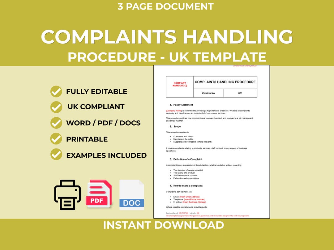 Complaints Handling Procedure Template UK | Customer Complaint Policy ...