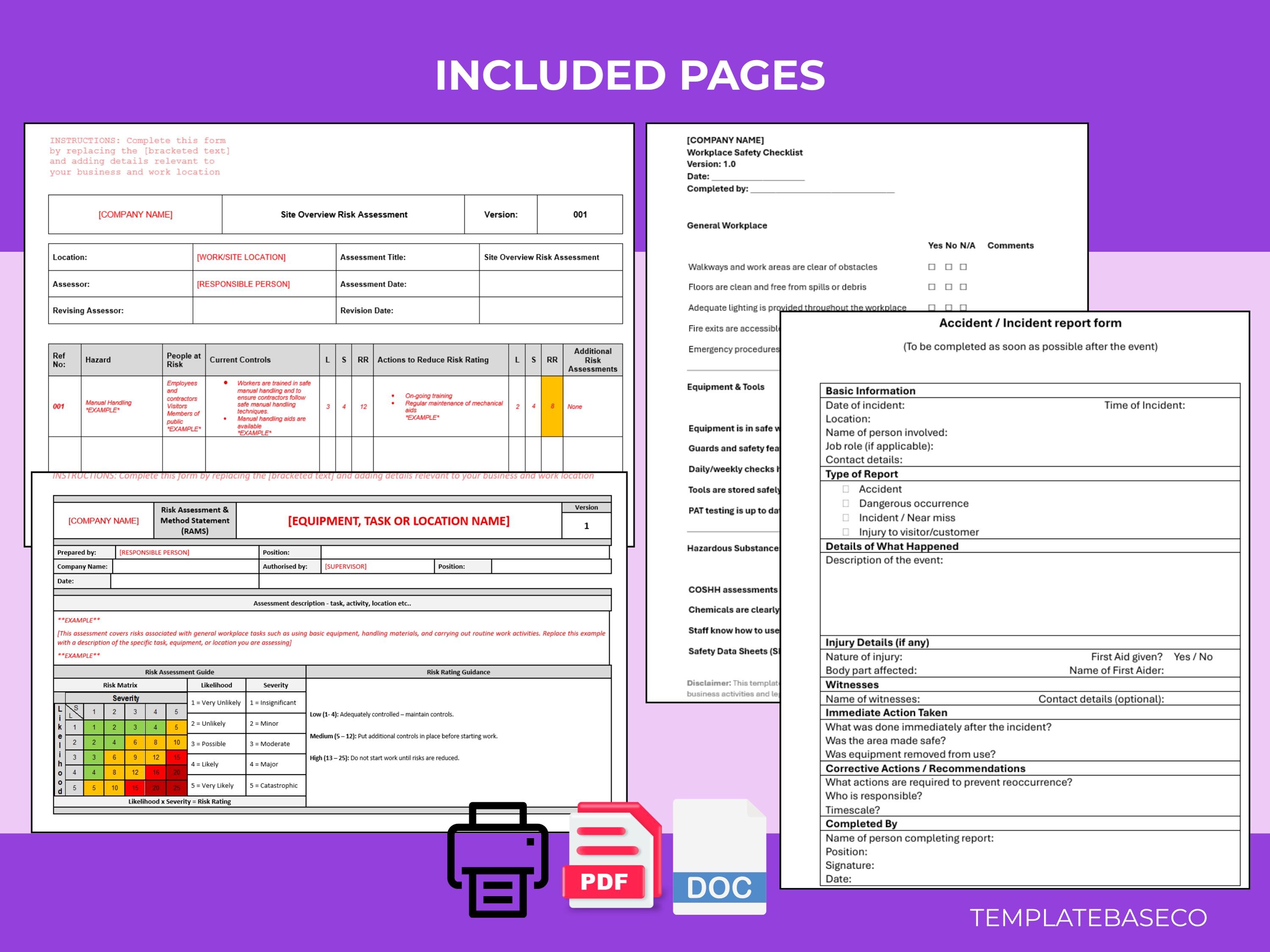 UK Health & Safety Compliance Pack | RAMS, Risk Assessment, COSHH (word ...