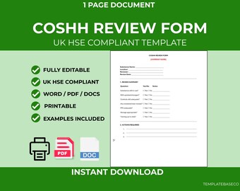 COSHHレビューフォームテンプレート｜英国の職場安全（編集可能なWord文書）