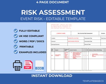 Event Risk Assessment Template | Editable Word Safety Document | Workplace Health & Safety Form | Instant Download