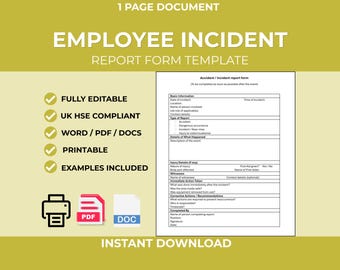 Employee Accident Report Form | Workplace Incident Report | H&S Template | Word Download