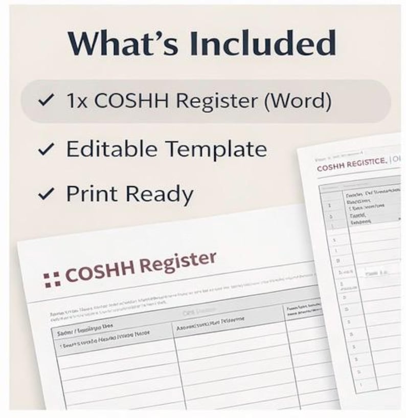 Printable Cosh Register Form.pdf COSHH Register Template | Chemical Safety Log for Small Business ...