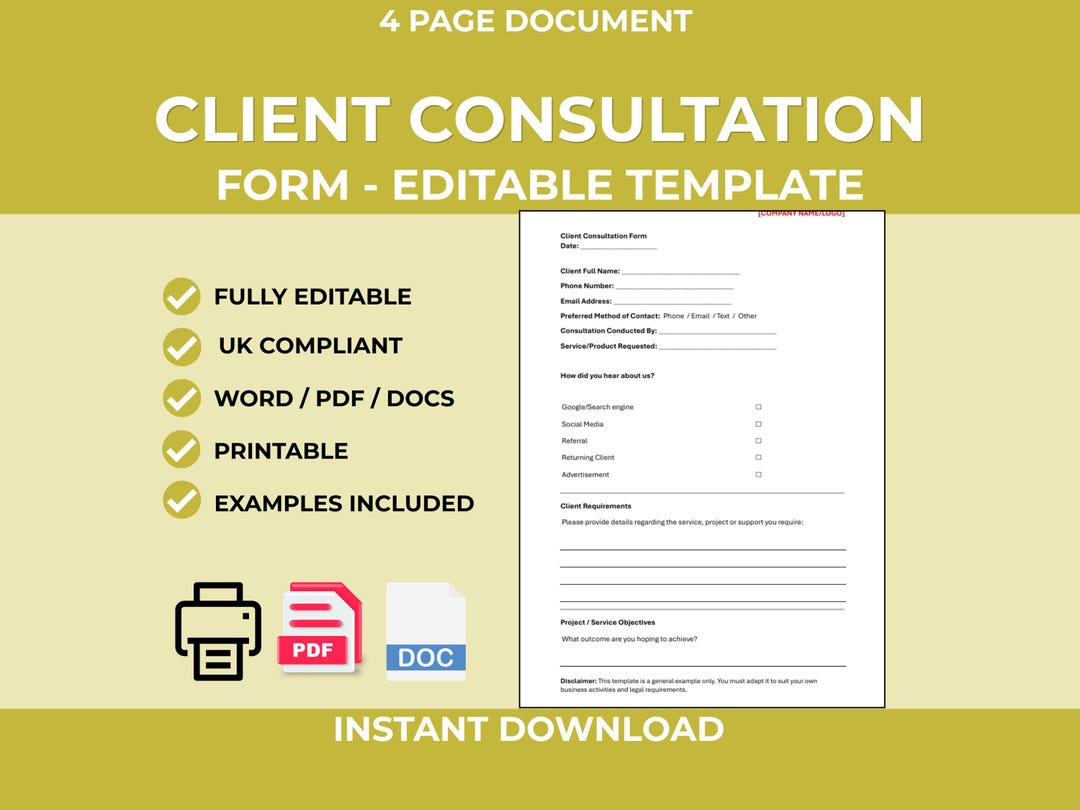 Client Consultation Form Template | Editable Client Intake Form for ...