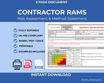 Modello RAMS per appaltatori / Dichiarazione di metodo / Documento Word modificabile / Sicurezza sanitaria per appaltatori