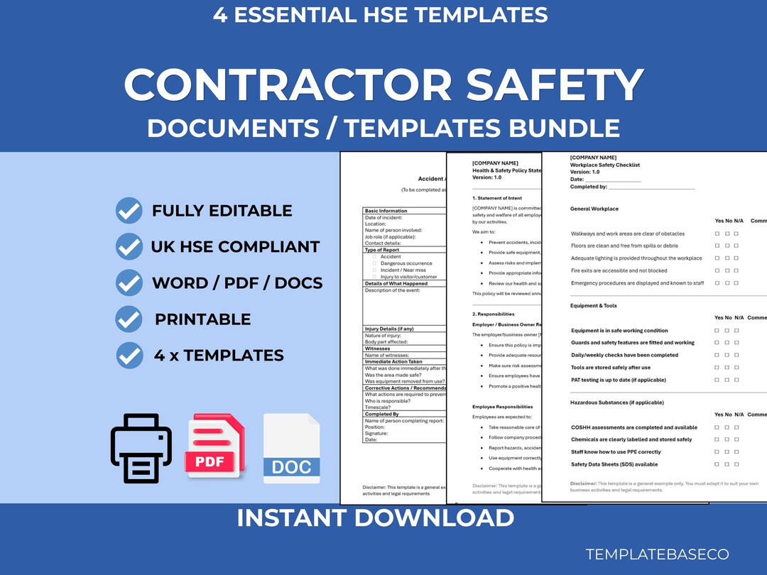 Contractor Safety Documents Bundle | RAMS, Risk Assessment, Checklist ...
