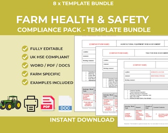 UK Farm Health Safety Compliance Pack | Risk Assessments, COSHH, Fire Safety (Instant Download)