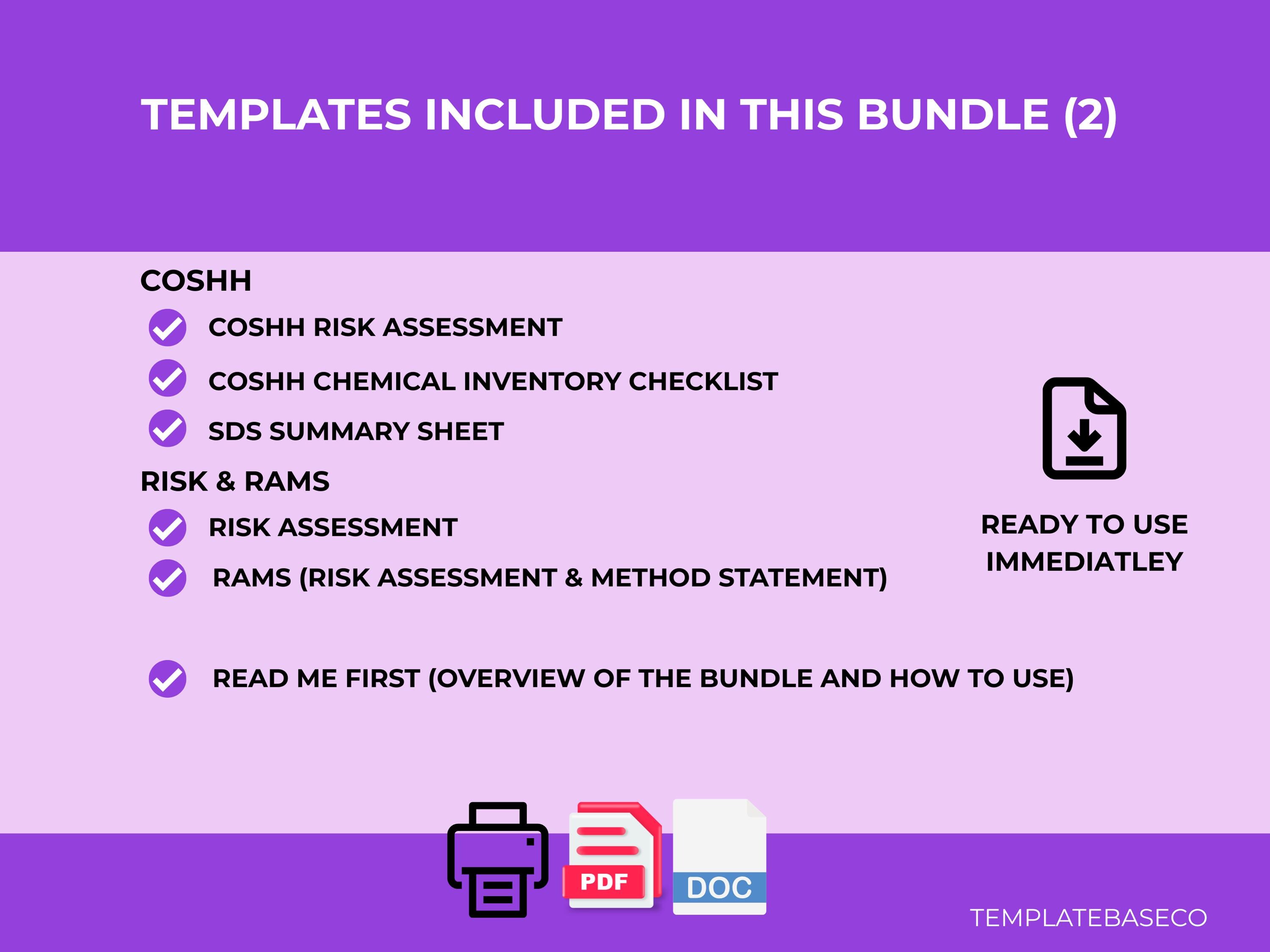 UK Health & Safety Compliance Pack | RAMS, Risk Assessment, COSHH (word ...