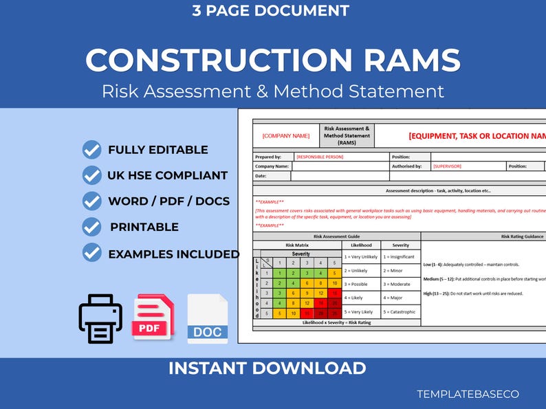 建設RAMSテンプレート | 施工方法説明書 | 編集可能なドキュメント | 健康安全テンプレート 画像 1