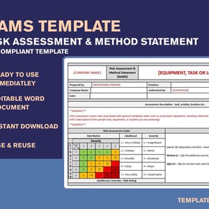 RAMS Template | Risk Assessment & Method Statement | Editable Word | Construction Safety Document