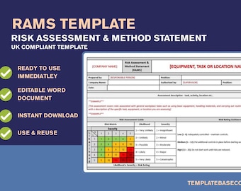 RAMS Template | Risk Assessment & Method Statement | Editable Word | Construction Safety Document