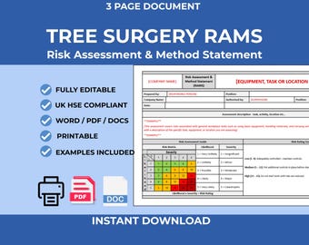 Tree Surgery RAMS Template | Editable Word Doc | Risk Assessment & Method Statement (Instant Download)