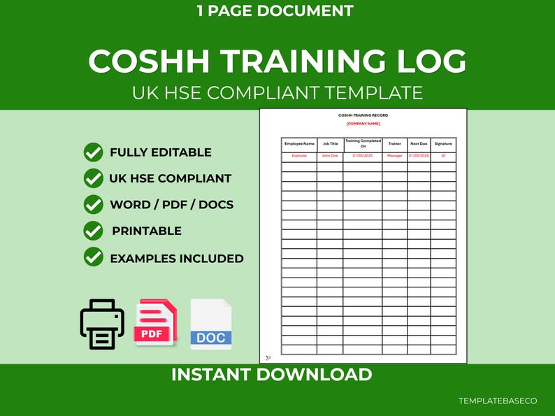 Coshh Format COSHH Training Record Template | Employee Training Log | Health ...