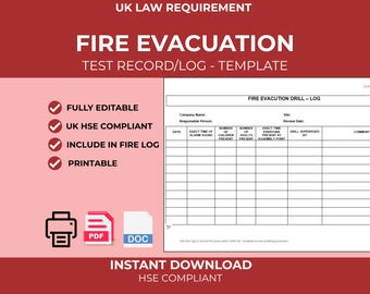 Fire Evacuation Log Template | Drill Evacuation Record UK | HSE Compliant (Instant Download)