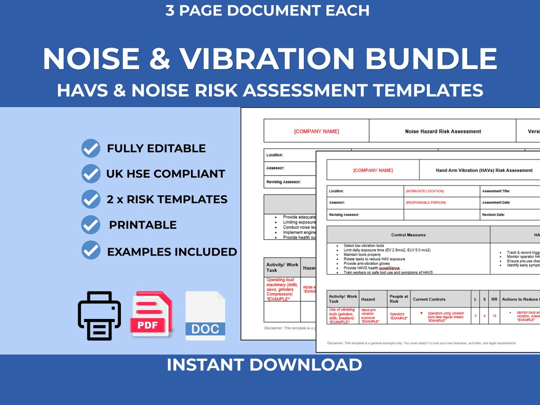 UK Noise & Vibration Risk Assessment Templates | HAVS, HSE Compliant ...