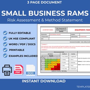 Small Business RAMS Template | Method Statement | Editable Document | Health Safety Templates