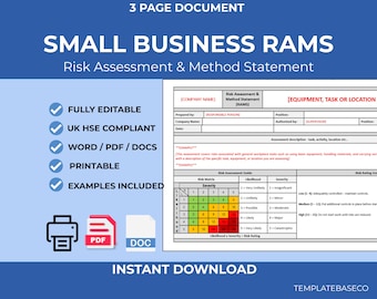 Small Business RAMS Template | Method Statement | Editable Document | Health Safety Templates
