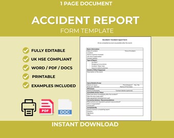 Accident Report Form Template | Workplace Incident Health Safety (Word Download)