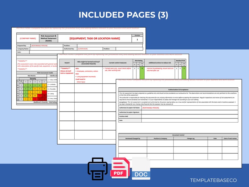 Modello RAMS del costruttore / Dichiarazione di metodo / Documento modificabile / Modello di sicurezza sanitaria immagine 2