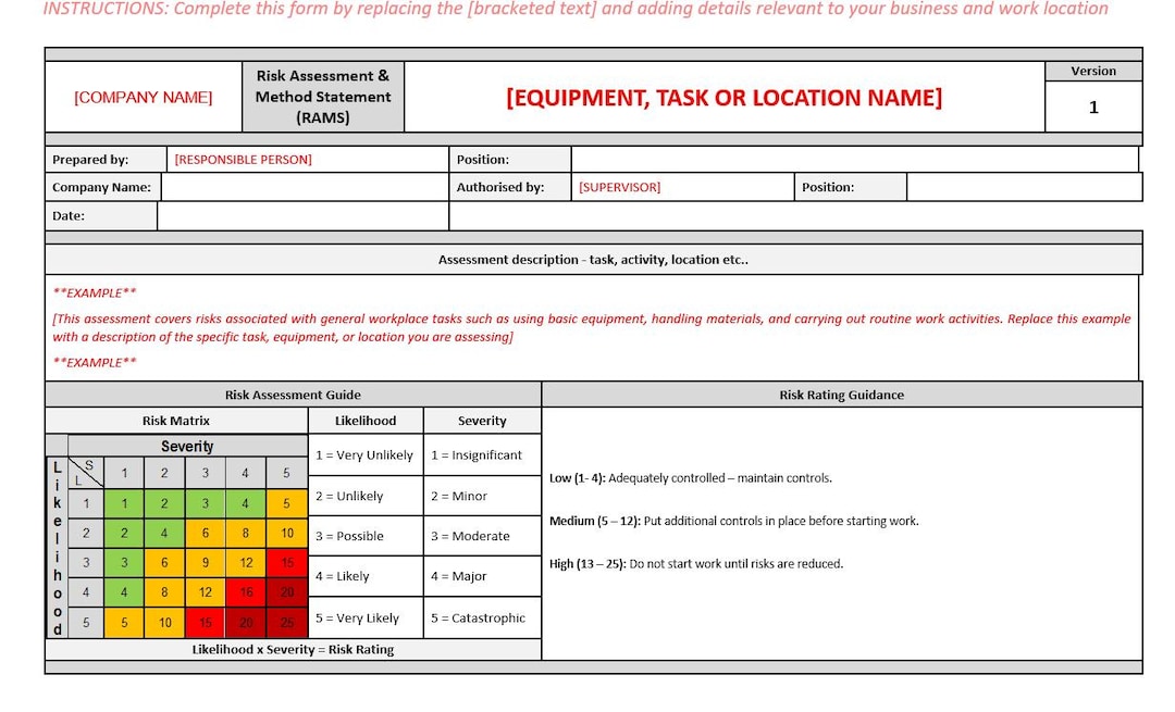 Engineer Writing Rams Construction RAMS Template | Method Statement | Editable Doc | Health ...