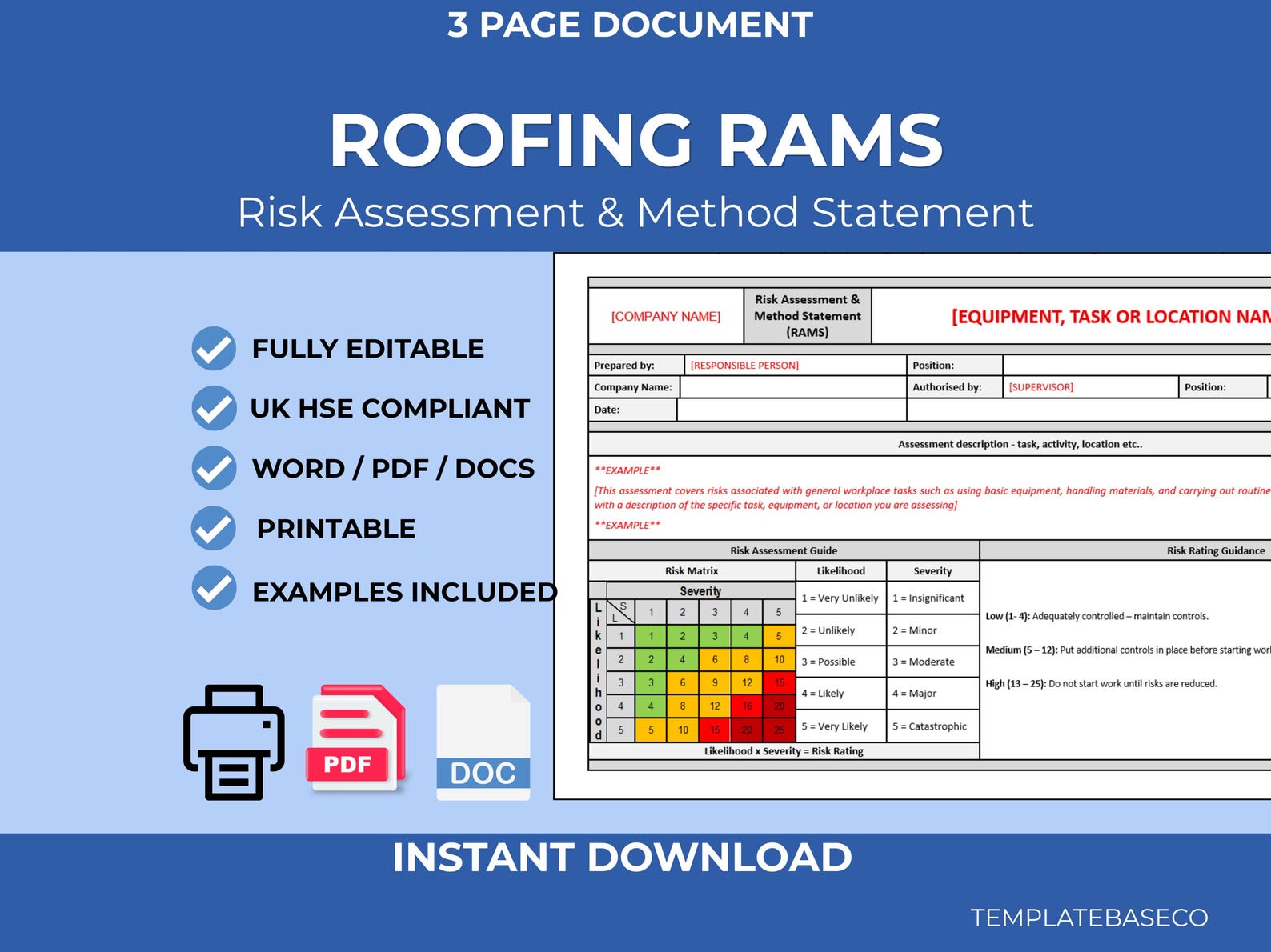 Rooftop Rams Document Example.pdf Roofing RAMS Template | Method Statement | Editable Document | Health ...
