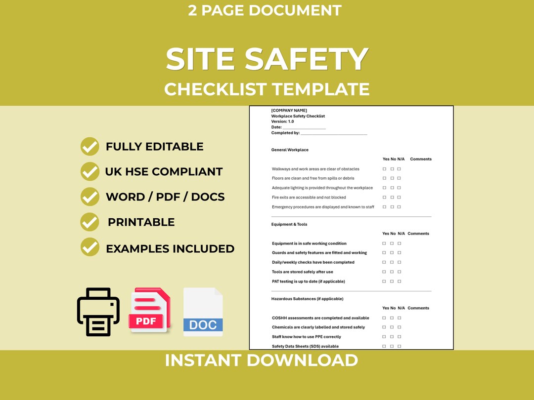 Site Safety Checklist Template | Construction Inspection Audit ...