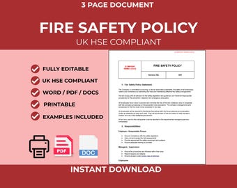 UK Fire Safety Policy Template | HSE Compliant, Editable Word Document (Instant Download)