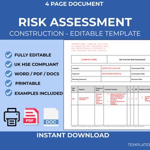 建設リスク評価テンプレート｜編集可能な安全文書（デジタルダウンロード）