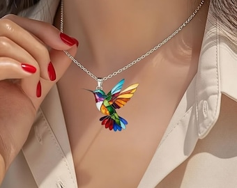 Kolibri Halskette Bunte Acryl Vogel Anhänger Natur Inspiriert Multi Farbe Tier Charme Schmuck