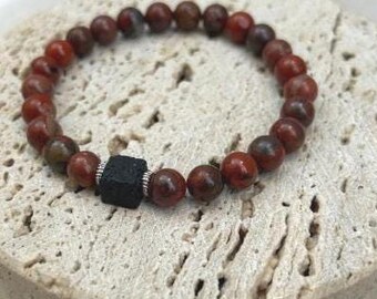 Red Jasper - 8 mm - Lava bracelet - Natural stone - Mens Jewelry - Gift for Him