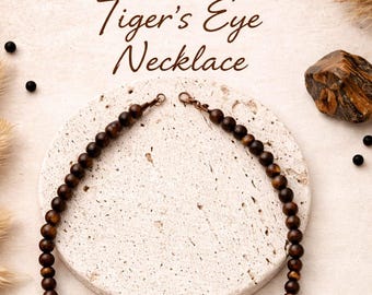 Handmade Tiger Eye Beaded Necklace – Unisex Healing Crystal Jewelry