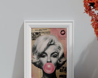 Marilyn Monroe Bubble Gum Pop Art Print, Vintage Hollywood Glamour (Digital Download)