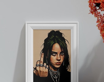 Billie Eilish Middle Finger Digital Wall Art Poster Pop Singer Room Decor