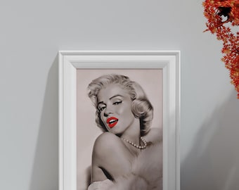 Marilyn Monroe Black and White Portrait Print, Vintage Hollywood Glamour (Digital Download)