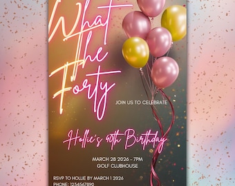 Funny 40th Birthday Invitation Template, WTF Forty Party Invite (Digital Download)