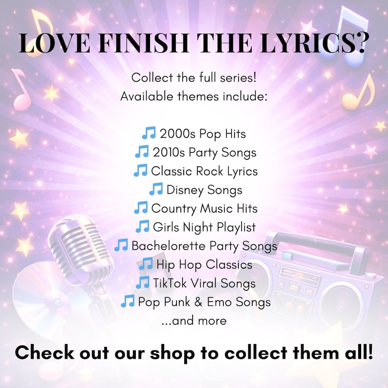 Classic Rock Finish Lyrics Game | Music Trivia Party Printable (Instant Download) image 5