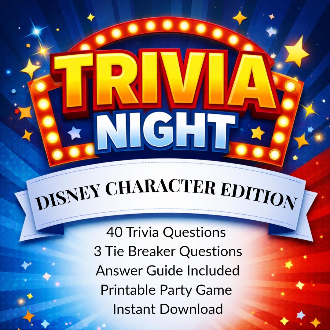Disney Character Trivia Game Printable, Disney Trivia Party Game ...