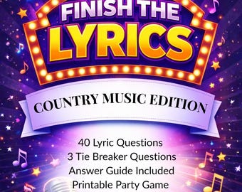 Country Music Finish The Lyrics Game | Nashville Bachelorette Party Printable (Instant Download)