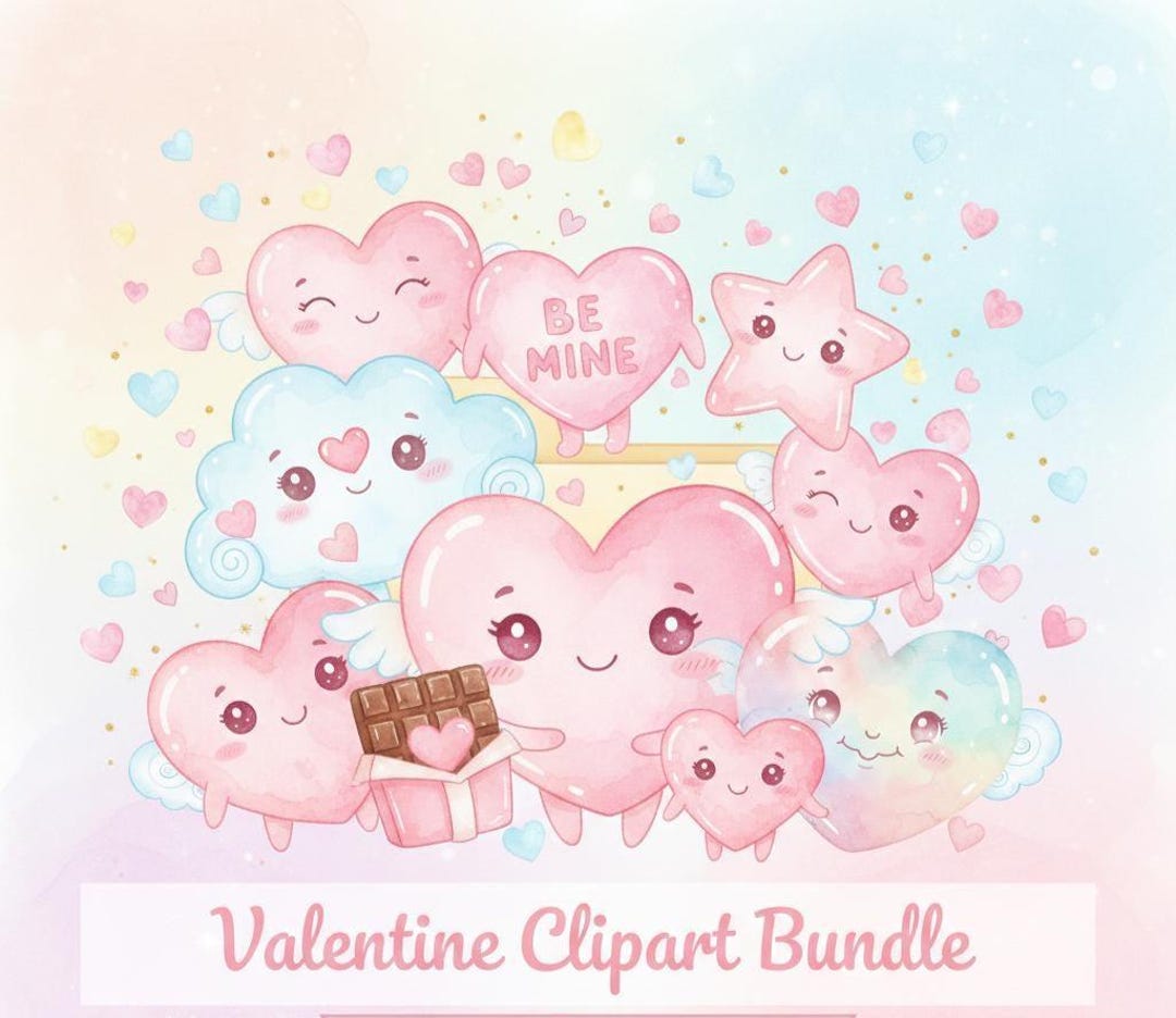 Whimsical Valentine Clipart, Watercolor Love Characters PNG, Heart ...