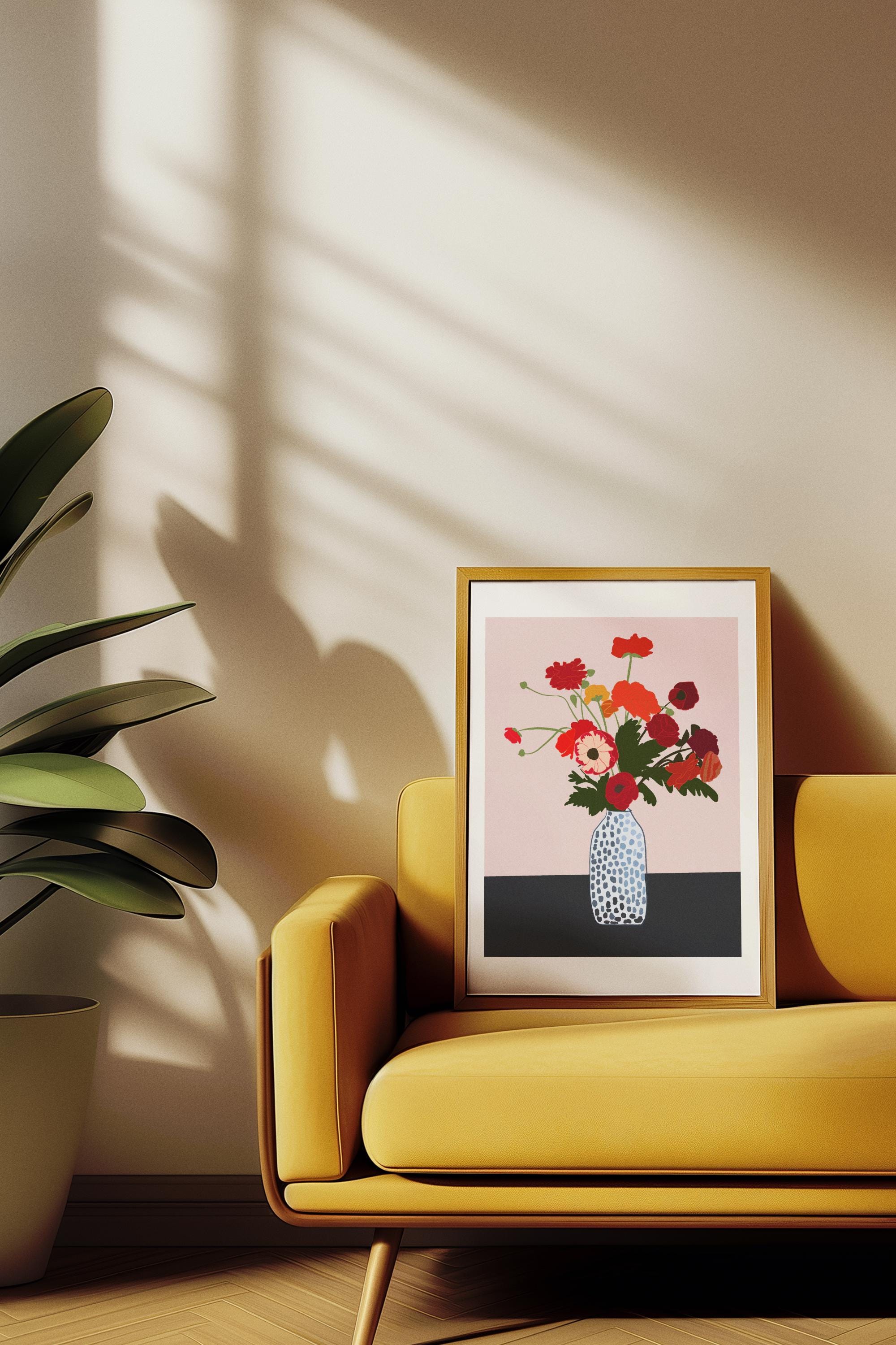Floral Vase Print | Bright Colored Botanical Wall Art | Minimalist ...