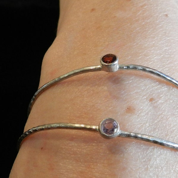 Vintage Sterling Gemstone Bangle Bracelets - Garnet, Amethyst